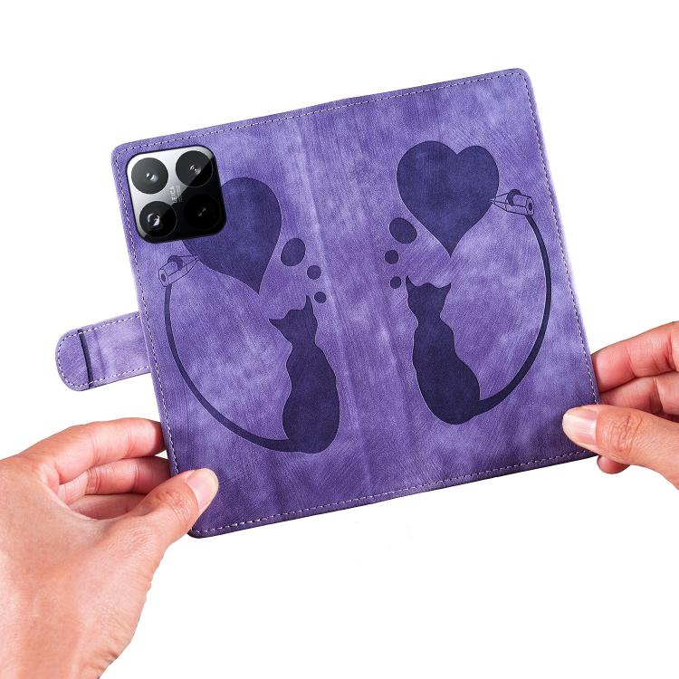 For Xiaomi 15T 5G Pen Heart Cat Embossed Leather Phone Case