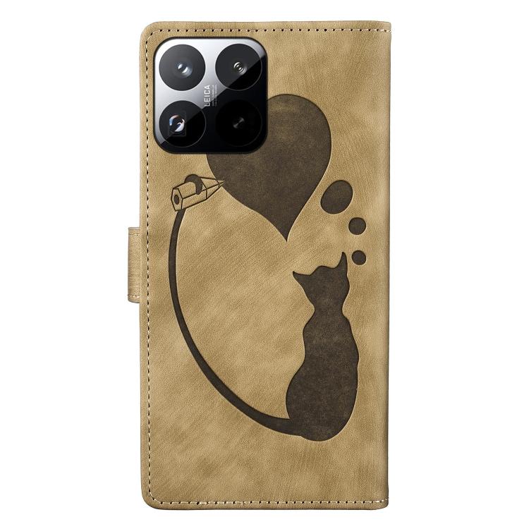 For Xiaomi 15T 5G Pen Heart Cat Embossed Leather Phone Case