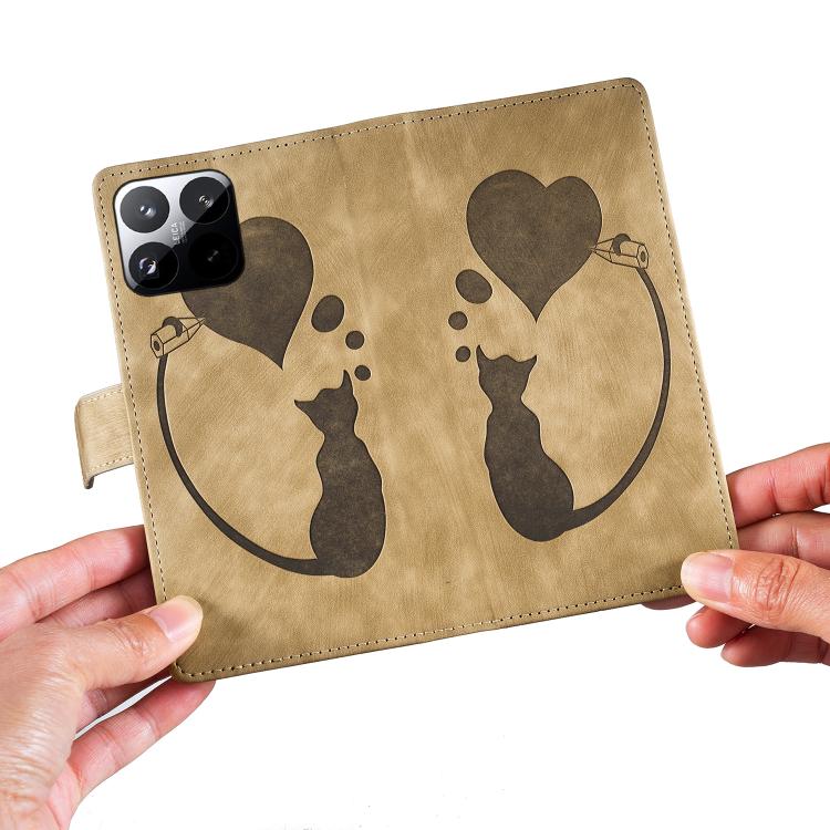 For Xiaomi 15T 5G Pen Heart Cat Embossed Leather Phone Case