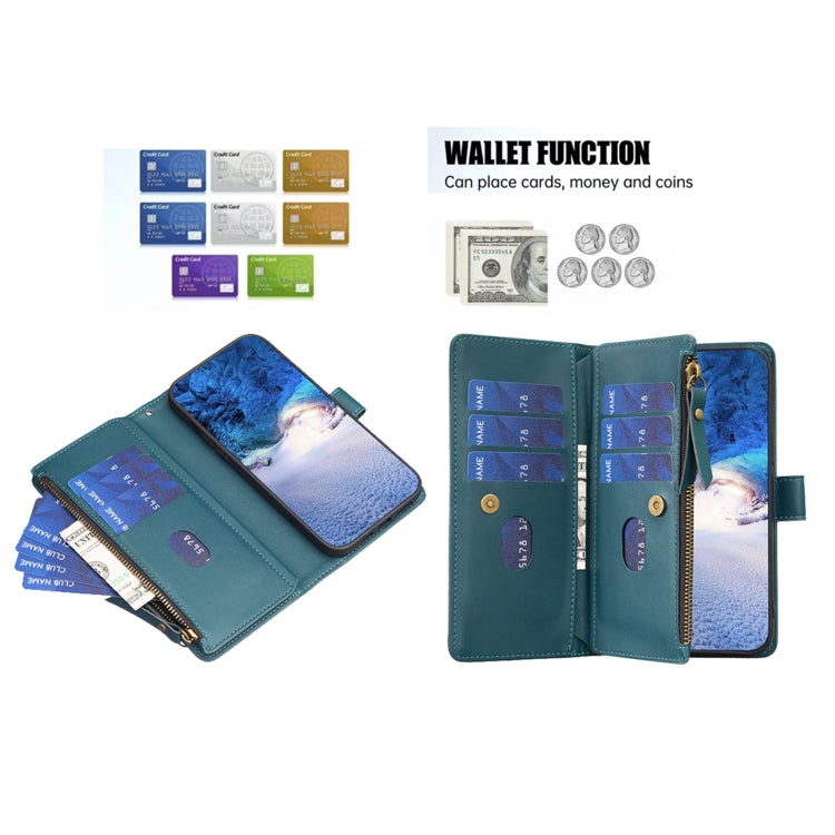 For Samsung Galaxy S25 5G 9 Card Slots Zipper Wallet Leather Flip Phone Case