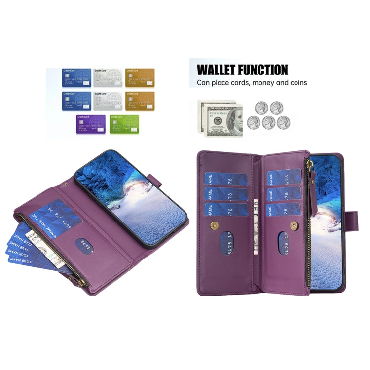 For Samsung Galaxy S25 5G 9 Card Slots Zipper Wallet Leather Flip Phone Case