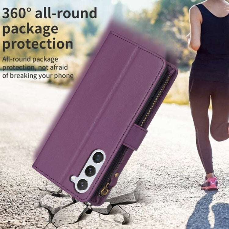 For Samsung Galaxy S25 5G 9 Card Slots Zipper Wallet Leather Flip Phone Case