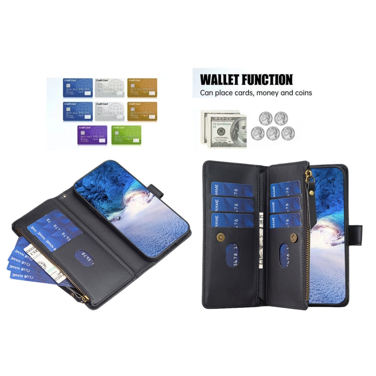 For Samsung Galaxy S25 5G 9 Card Slots Zipper Wallet Leather Flip Phone Case