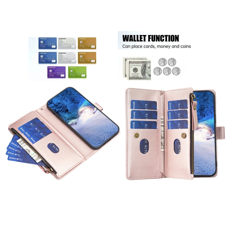 For Samsung Galaxy S25 5G 9 Card Slots Zipper Wallet Leather Flip Phone Case