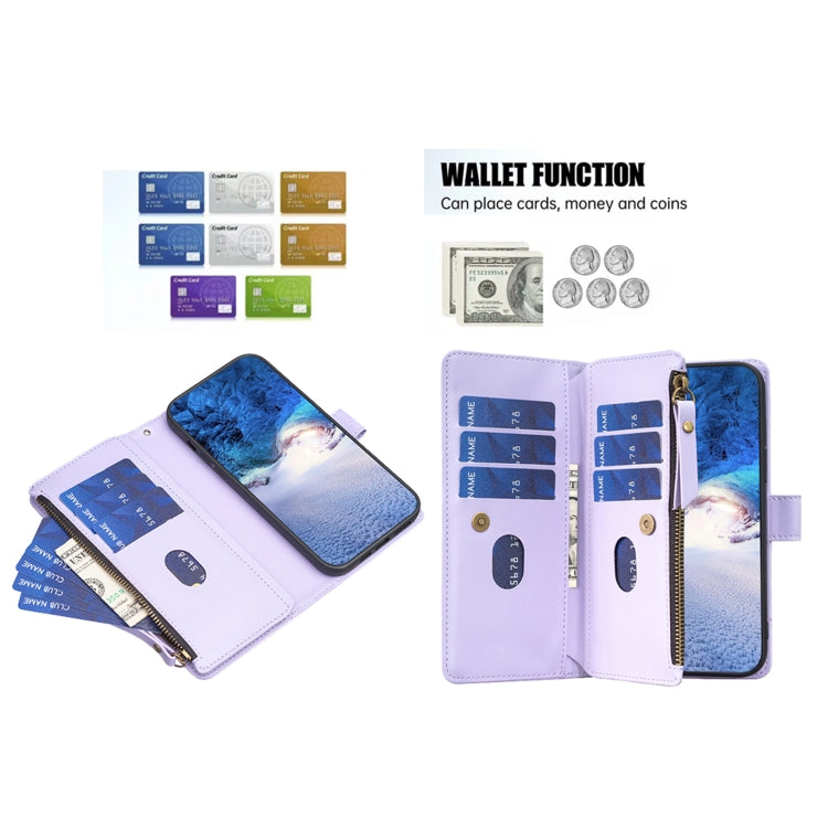 For Samsung Galaxy S25 5G 9 Card Slots Zipper Wallet Leather Flip Phone Case
