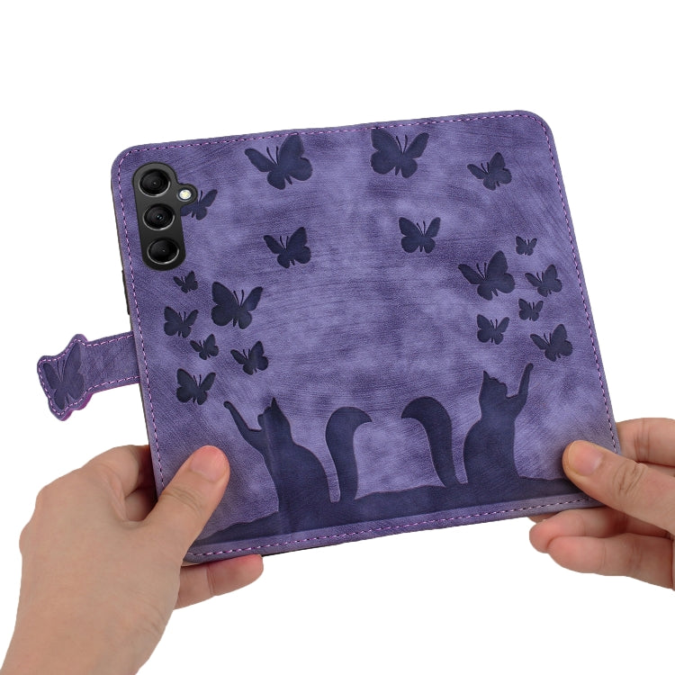 For Samsung Galaxy S25 5G Butterfly Cat Embossing Flip Leather Phone Case