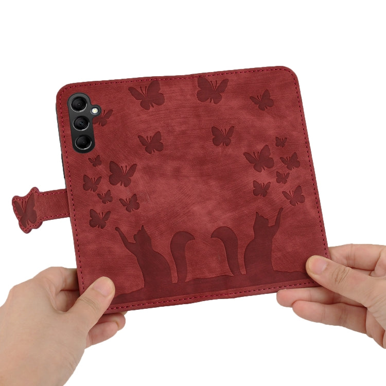 For Samsung Galaxy S25 5G Butterfly Cat Embossing Flip Leather Phone Case