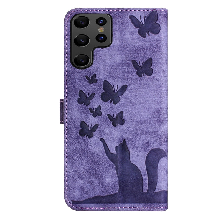 For Samsung Galaxy S25 Ultra 5G Butterfly Cat Embossing Flip Leather Phone Case