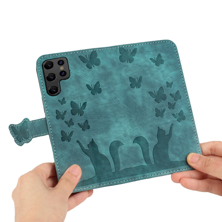 For Samsung Galaxy S25 Ultra 5G Butterfly Cat Embossing Flip Leather Phone Case