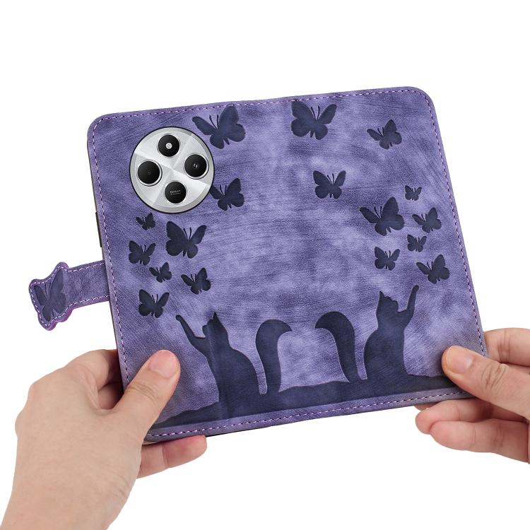 For Redmi A4 5G Butterfly Cat Embossing Flip Leather Phone Case