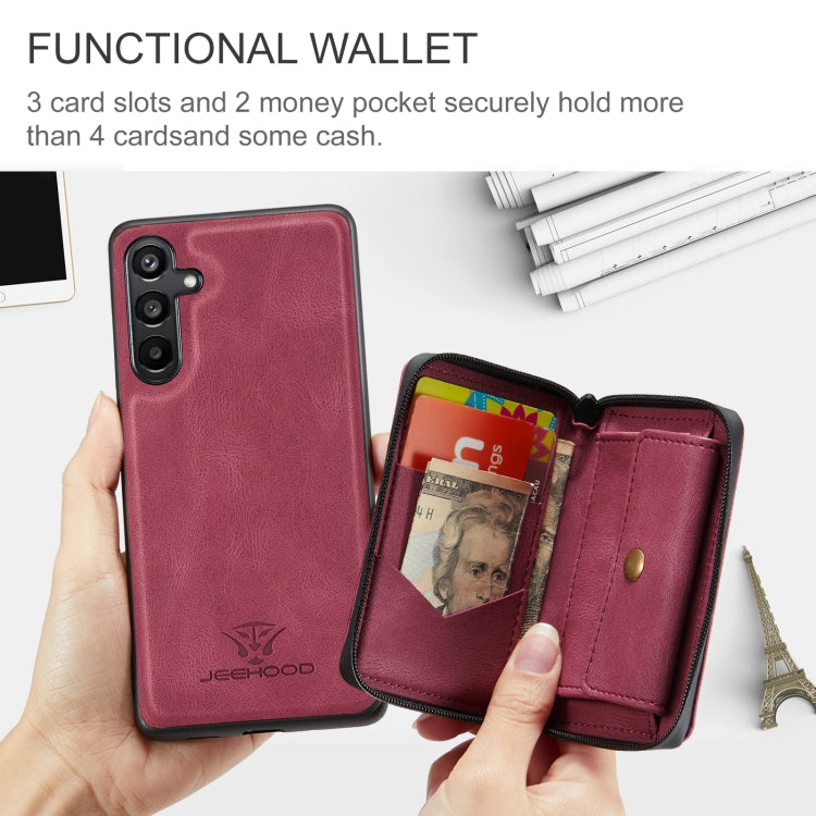 For Samsung Galaxy A16 5G JEEHOOD J02 Magnetic Zipper Horizontal Flip Leather Phone Case