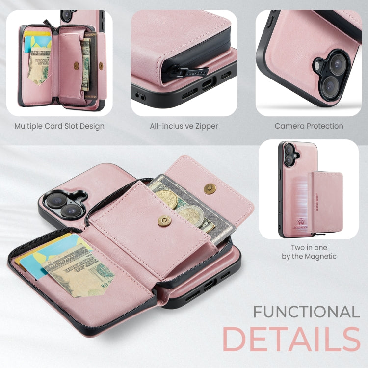 For iPhone 16 Plus JEEHOOD J02 Magnetic Zipper Horizontal Flip Leather Phone Case