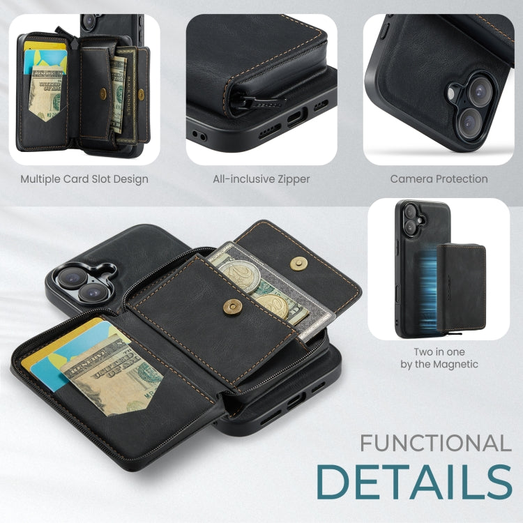 For iPhone 16 Plus JEEHOOD J02 Magnetic Zipper Horizontal Flip Leather Phone Case