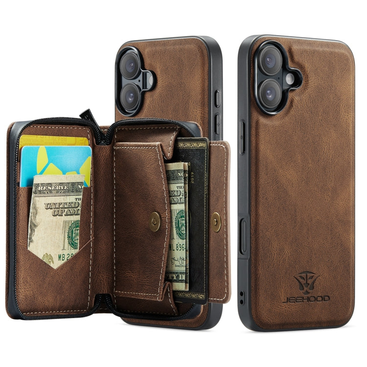 For iPhone 16 Plus JEEHOOD J02 Magnetic Zipper Horizontal Flip Leather Phone Case