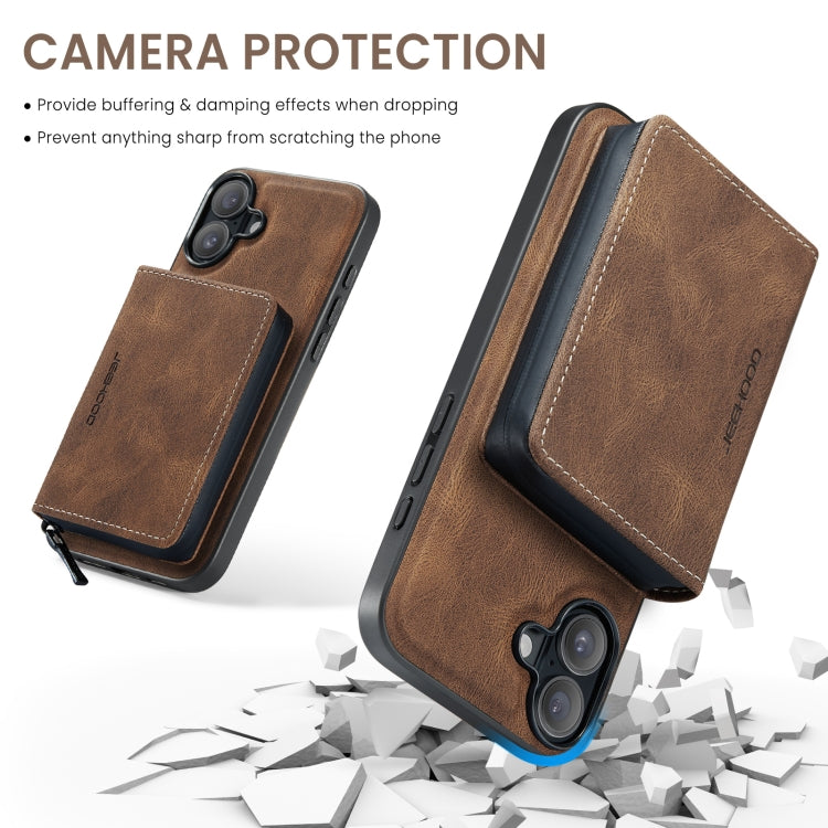 For iPhone 16 Plus JEEHOOD J02 Magnetic Zipper Horizontal Flip Leather Phone Case