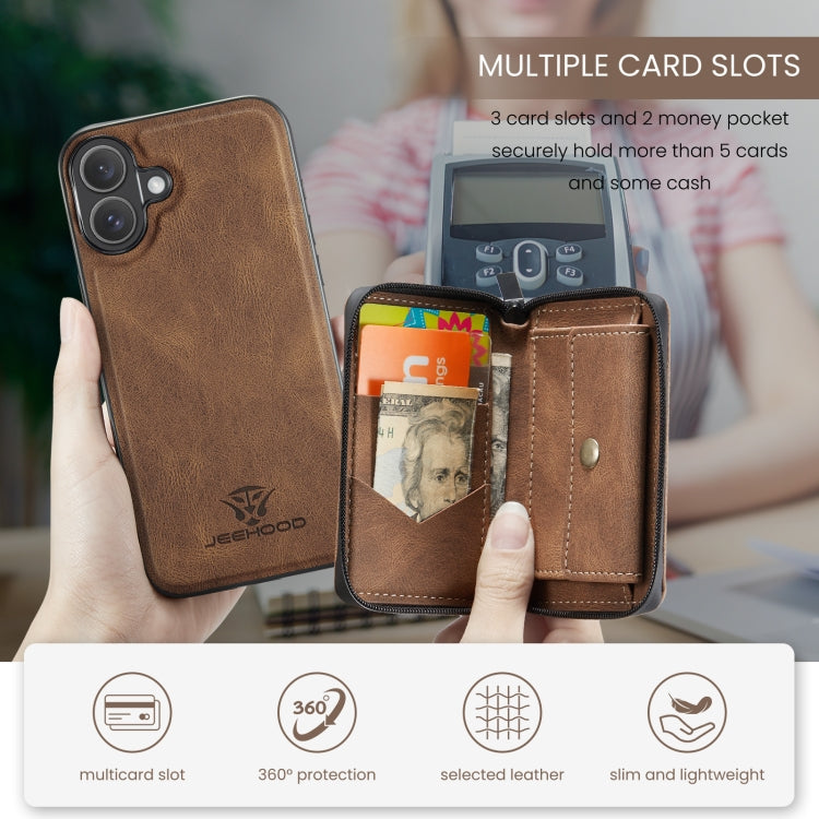 For iPhone 16 Plus JEEHOOD J02 Magnetic Zipper Horizontal Flip Leather Phone Case