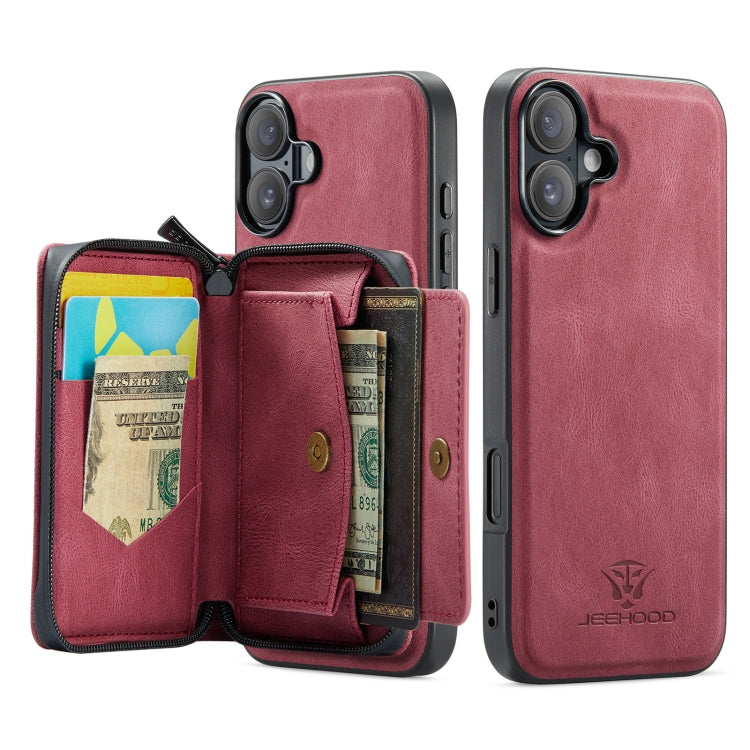 For iPhone 16 Plus JEEHOOD J02 Magnetic Zipper Horizontal Flip Leather Phone Case