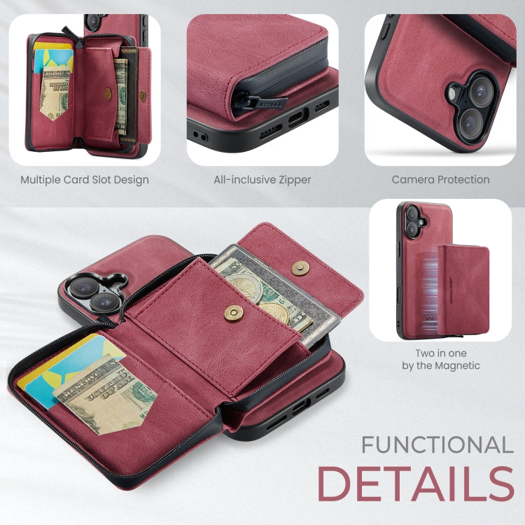 For iPhone 16 Plus JEEHOOD J02 Magnetic Zipper Horizontal Flip Leather Phone Case