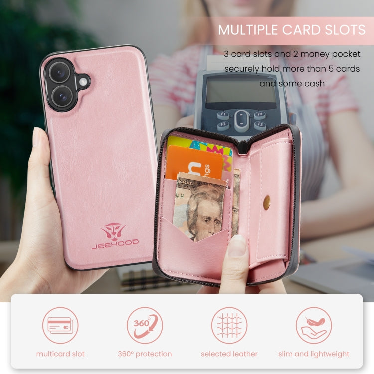 For iPhone 16 JEEHOOD J02 Magnetic Zipper Horizontal Flip Leather Phone Case