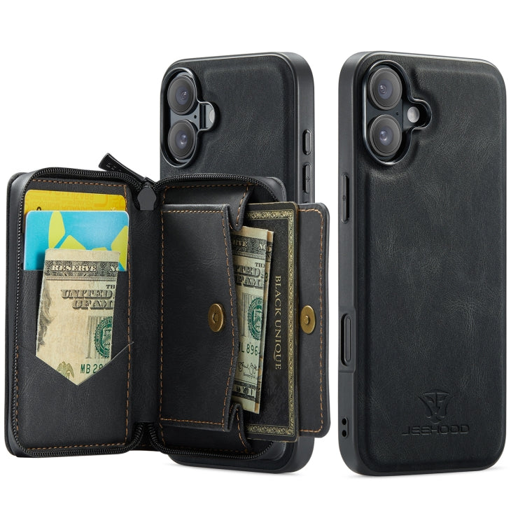 For iPhone 16 JEEHOOD J02 Magnetic Zipper Horizontal Flip Leather Phone Case