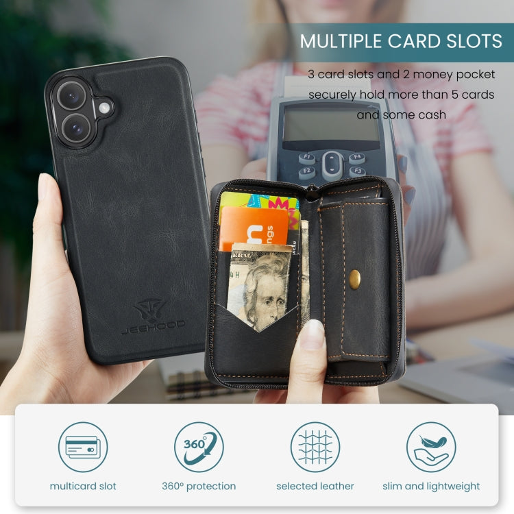 For iPhone 16 JEEHOOD J02 Magnetic Zipper Horizontal Flip Leather Phone Case
