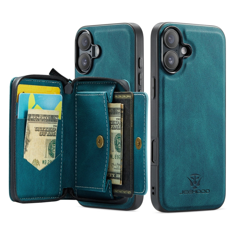 For iPhone 16 JEEHOOD J02 Magnetic Zipper Horizontal Flip Leather Phone Case