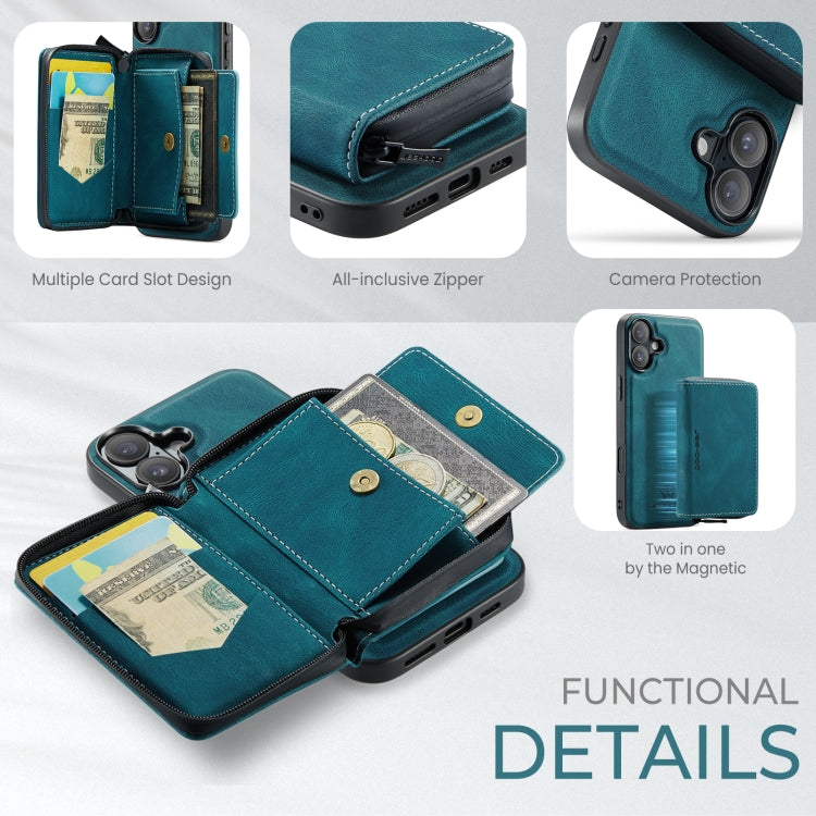 For iPhone 16 JEEHOOD J02 Magnetic Zipper Horizontal Flip Leather Phone Case