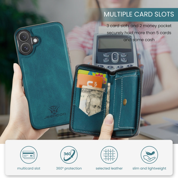 For iPhone 16 JEEHOOD J02 Magnetic Zipper Horizontal Flip Leather Phone Case