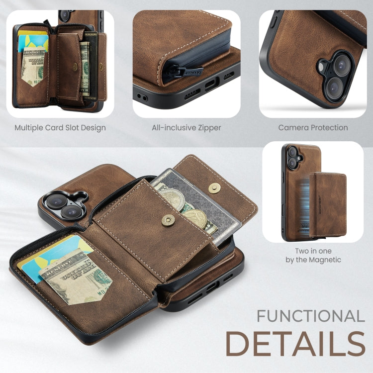 For iPhone 16 JEEHOOD J02 Magnetic Zipper Horizontal Flip Leather Phone Case