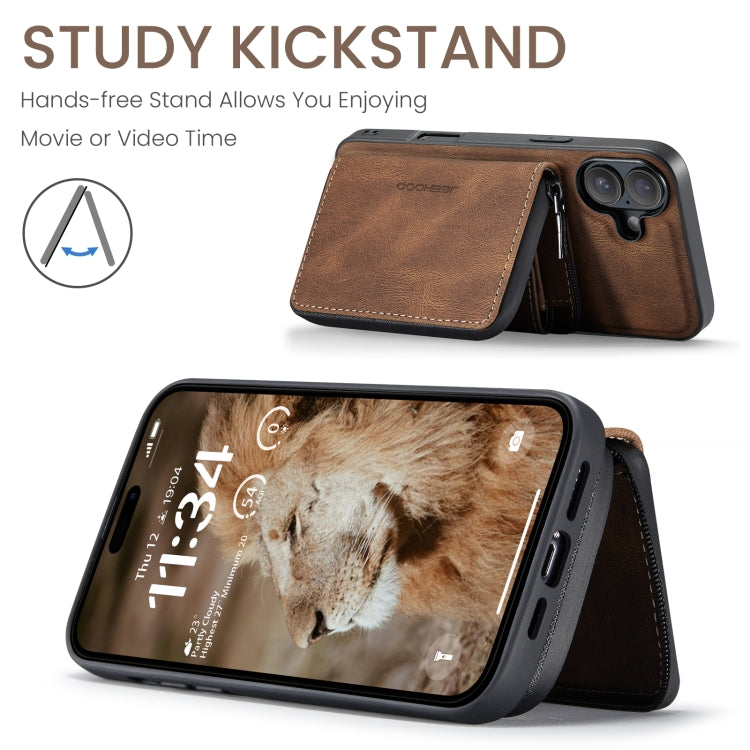 For iPhone 16 JEEHOOD J02 Magnetic Zipper Horizontal Flip Leather Phone Case
