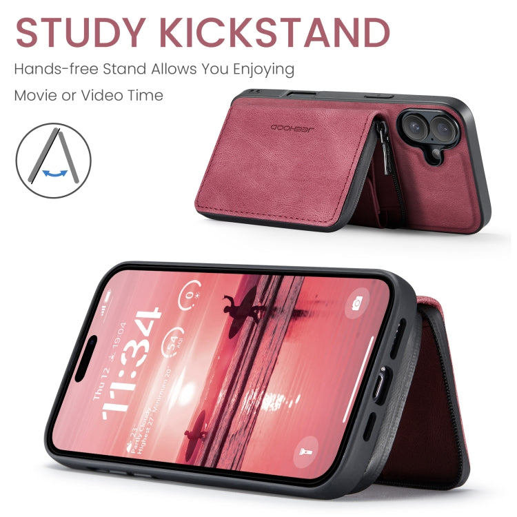 For iPhone 16 JEEHOOD J02 Magnetic Zipper Horizontal Flip Leather Phone Case