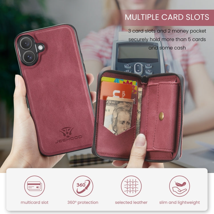 For iPhone 16 JEEHOOD J02 Magnetic Zipper Horizontal Flip Leather Phone Case
