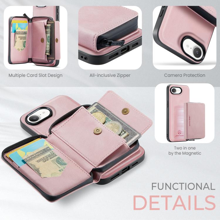 For iPhone 17e / 16e JEEHOOD J02 Magnetic Zipper Horizontal Flip Leather Phone Case