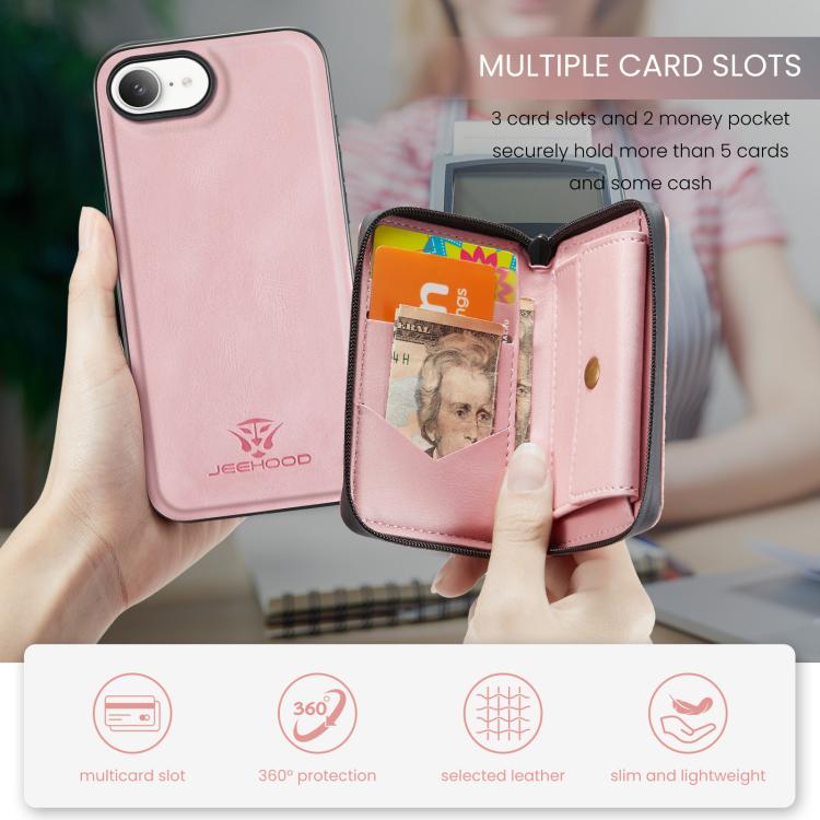 For iPhone 17e / 16e JEEHOOD J02 Magnetic Zipper Horizontal Flip Leather Phone Case
