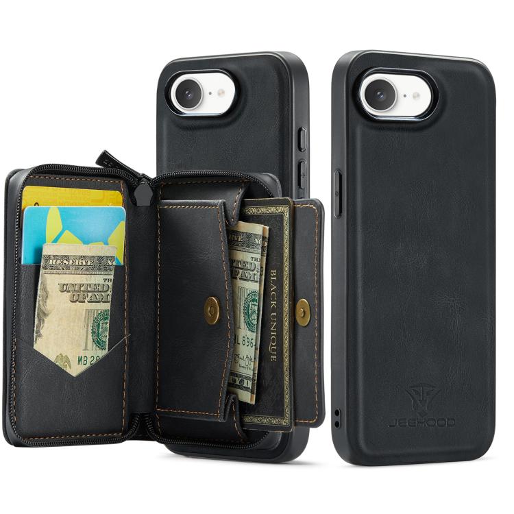 For iPhone 17e / 16e JEEHOOD J02 Magnetic Zipper Horizontal Flip Leather Phone Case