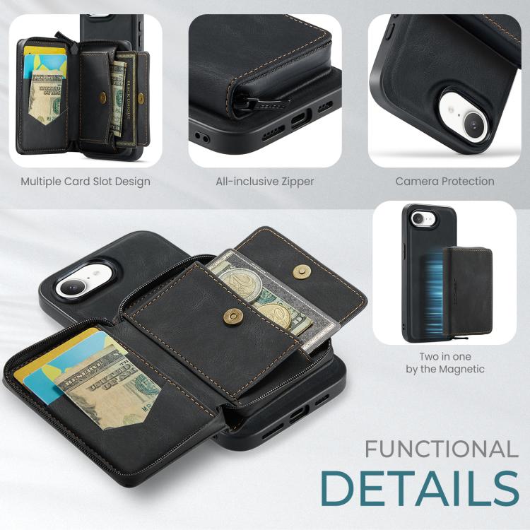 For iPhone 17e / 16e JEEHOOD J02 Magnetic Zipper Horizontal Flip Leather Phone Case