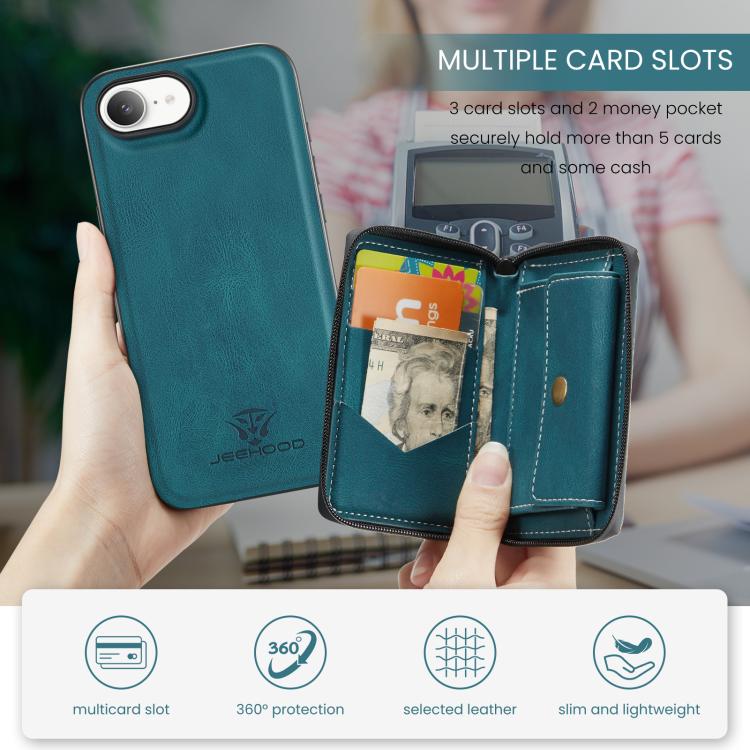 For iPhone 17e / 16e JEEHOOD J02 Magnetic Zipper Horizontal Flip Leather Phone Case