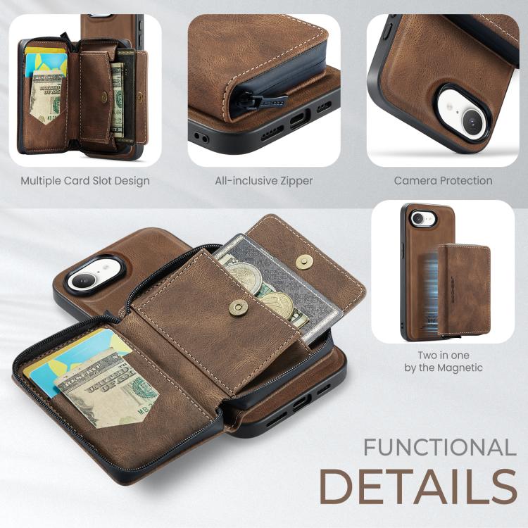 For iPhone 17e / 16e JEEHOOD J02 Magnetic Zipper Horizontal Flip Leather Phone Case