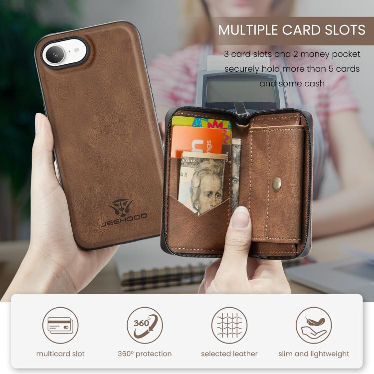 For iPhone 17e / 16e JEEHOOD J02 Magnetic Zipper Horizontal Flip Leather Phone Case