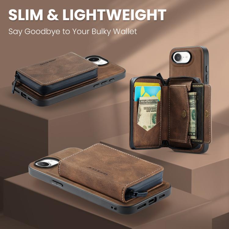 For iPhone 17e / 16e JEEHOOD J02 Magnetic Zipper Horizontal Flip Leather Phone Case