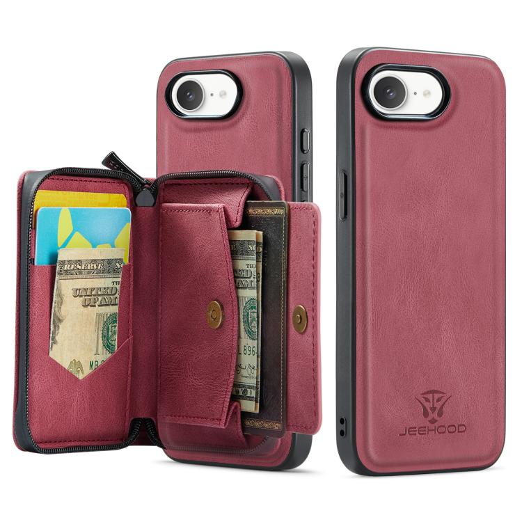 For iPhone 17e / 16e JEEHOOD J02 Magnetic Zipper Horizontal Flip Leather Phone Case