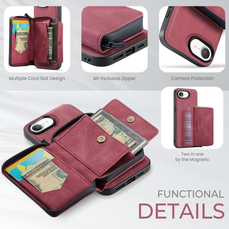 For iPhone 17e / 16e JEEHOOD J02 Magnetic Zipper Horizontal Flip Leather Phone Case