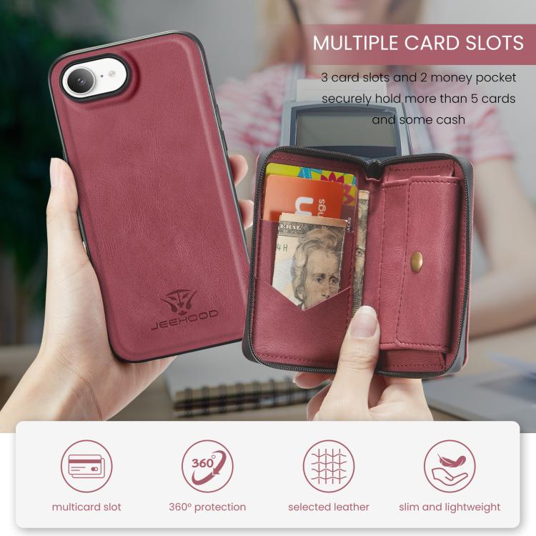 For iPhone 17e / 16e JEEHOOD J02 Magnetic Zipper Horizontal Flip Leather Phone Case