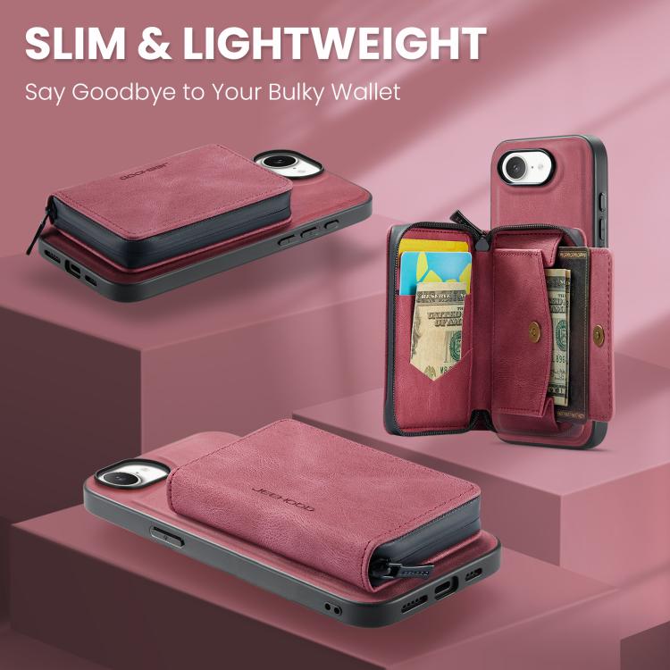 For iPhone 17e / 16e JEEHOOD J02 Magnetic Zipper Horizontal Flip Leather Phone Case
