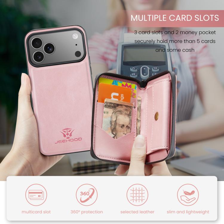 For iPhone 17 Pro Max JEEHOOD J02 Magnetic Zipper Horizontal Flip Leather Phone Case
