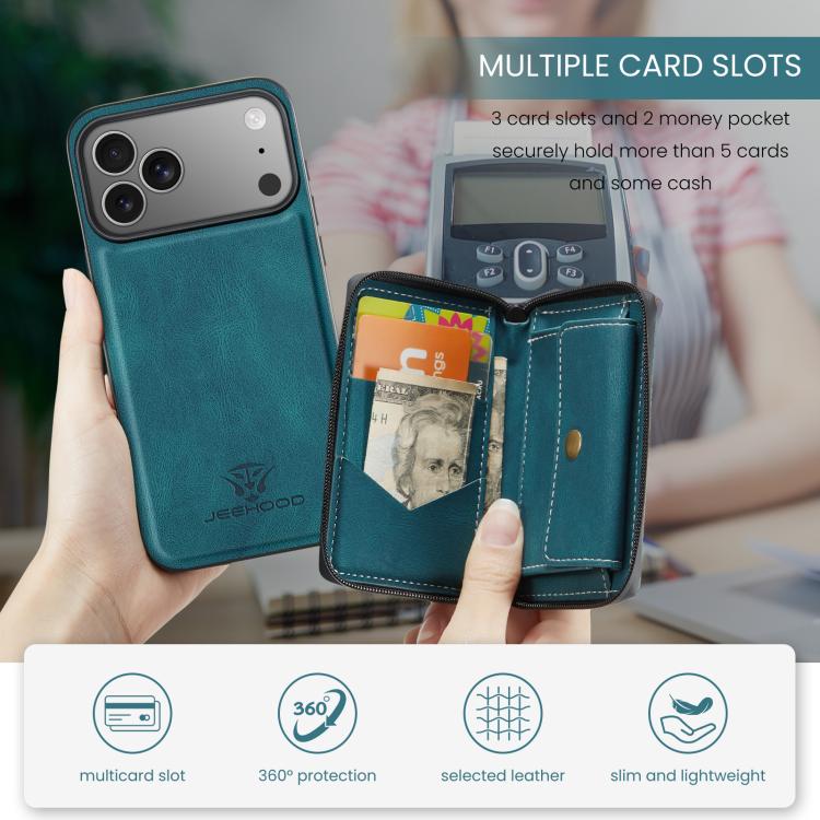 For iPhone 17 Pro Max JEEHOOD J02 Magnetic Zipper Horizontal Flip Leather Phone Case
