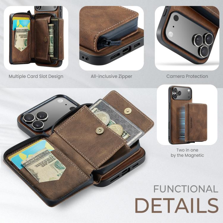 For iPhone 17 Pro Max JEEHOOD J02 Magnetic Zipper Horizontal Flip Leather Phone Case