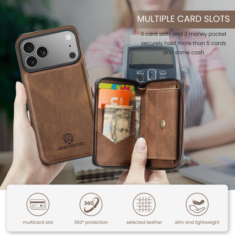 For iPhone 17 Pro Max JEEHOOD J02 Magnetic Zipper Horizontal Flip Leather Phone Case