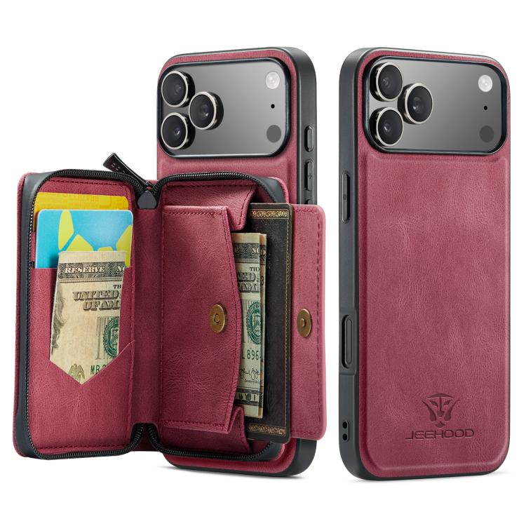 For iPhone 17 Pro Max JEEHOOD J02 Magnetic Zipper Horizontal Flip Leather Phone Case