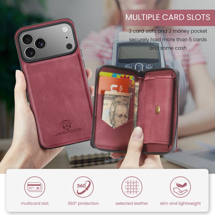 For iPhone 17 Pro Max JEEHOOD J02 Magnetic Zipper Horizontal Flip Leather Phone Case